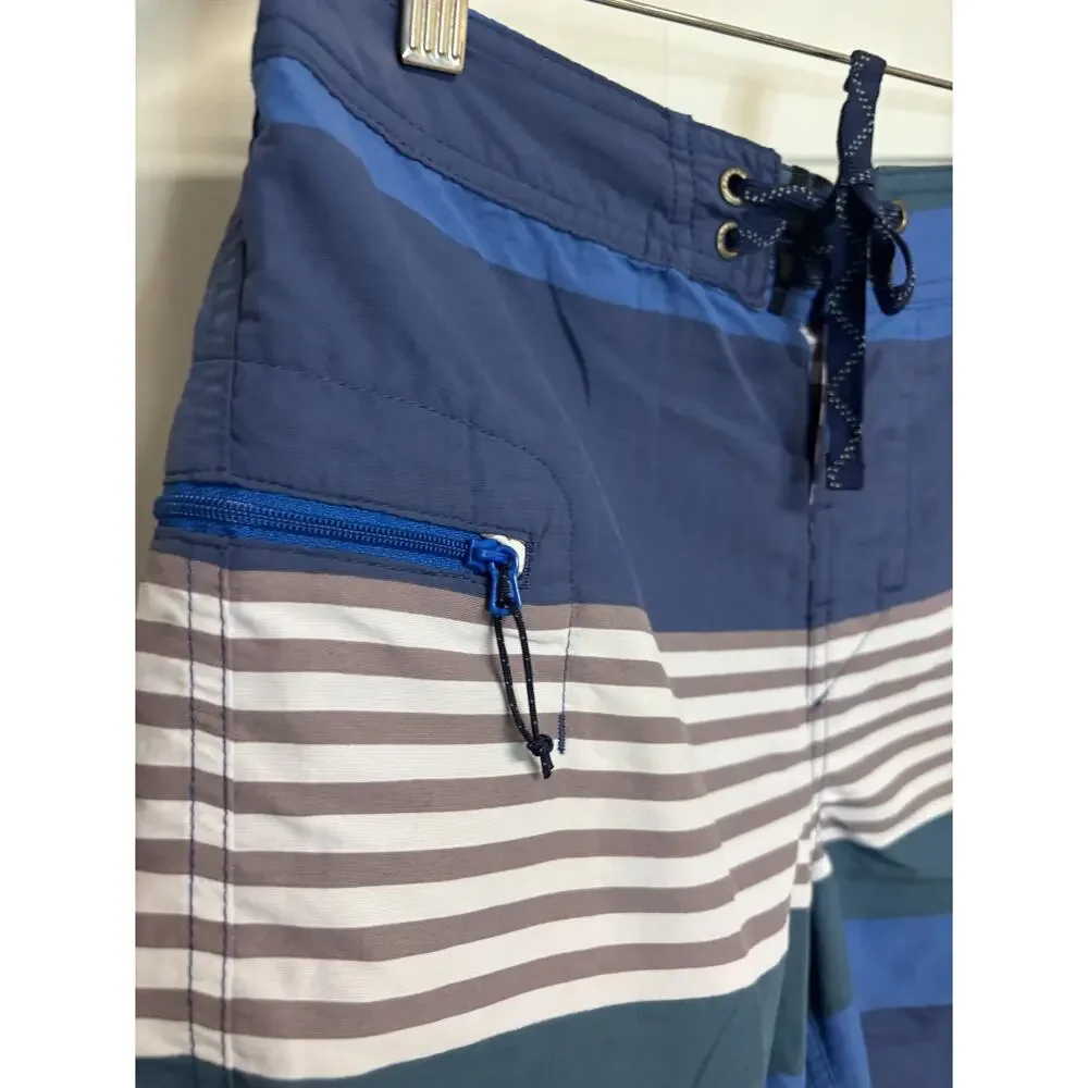 Patagonia Board Shorts 30 Men's Blue Striped Nylon Pockets Beach Surf Swimwear
